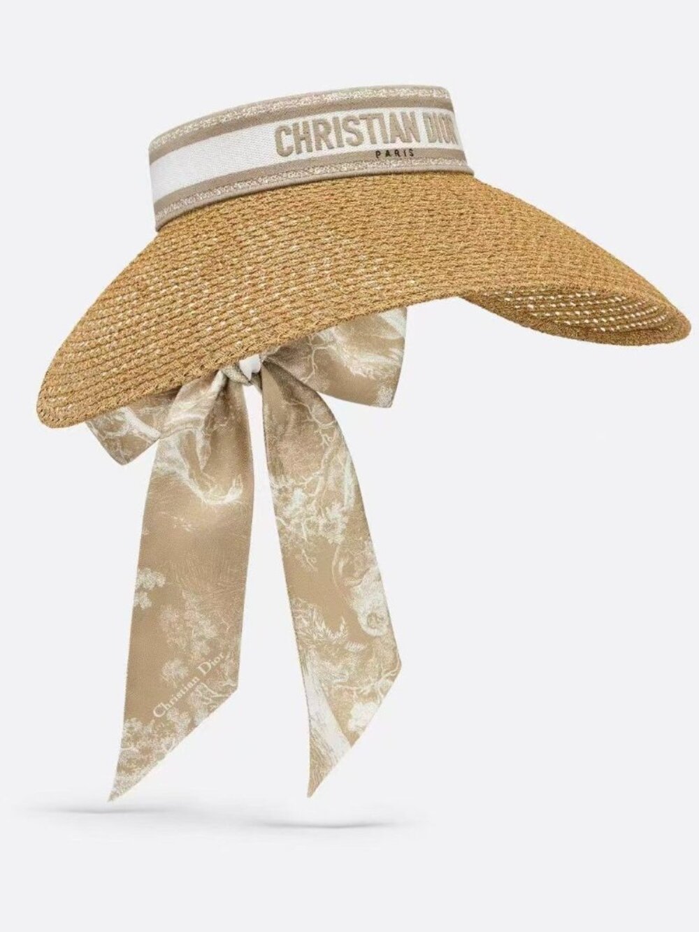 Dior Logo Visor Hat With Printed Bow Ribbon Strap